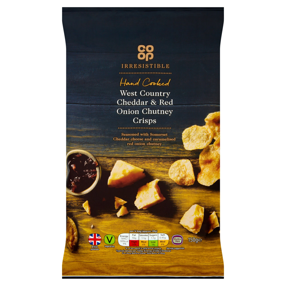 Co-op: Hand Cooked Irresistible West Country Cheddar & Red Onion Chutney Crisps