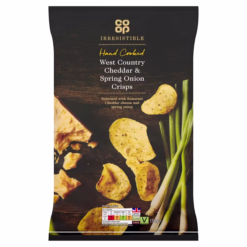 Co-op: Irresistible Hand Cooked Cheddar & Spring Onion Crisps